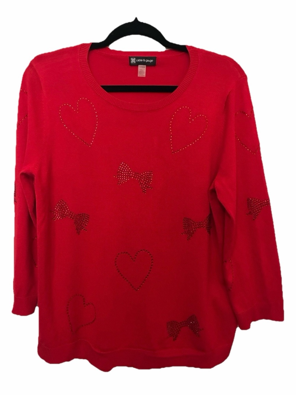 Cable & Gauge Red Sweater with Studded Hearts and Bows